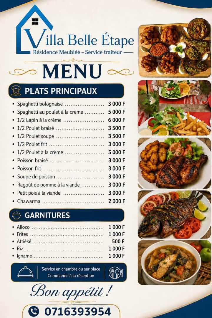 Menu du service traiteur
